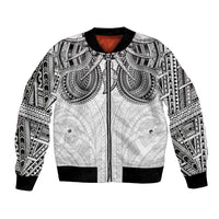 Samoan Traditional Art Tattoos Bomber Jacket Tatau Tribal Motifs with Ula Nifo White - Polynesian Pride