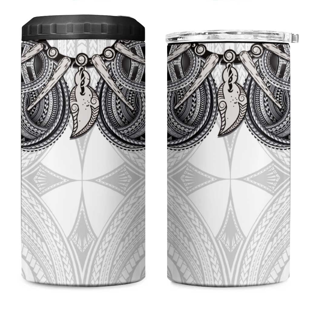 Samoan Traditional Art Tattoos 4 in 1 Can Cooler Tumbler Tatau Tribal Motifs with Ula Nifo White - Polynesian Pride