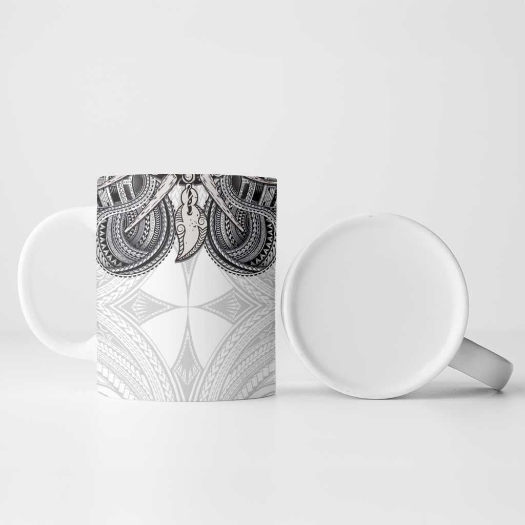 Samoan Traditional Art Tattoos Ceramic Mug Tatau Tribal Motifs with Ula Nifo White - Polynesian Pride