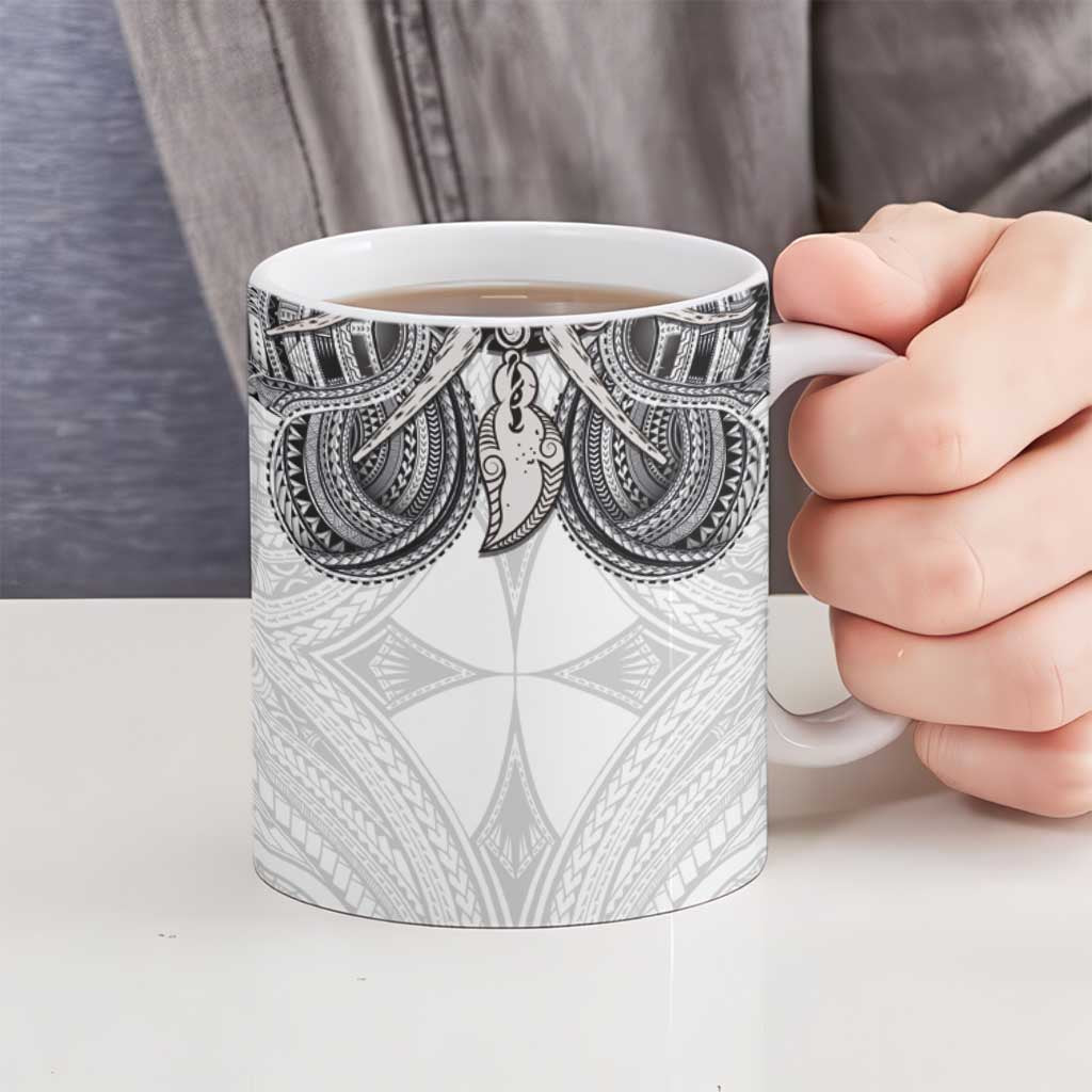 Samoan Traditional Art Tattoos Ceramic Mug Tatau Tribal Motifs with Ula Nifo White - Polynesian Pride