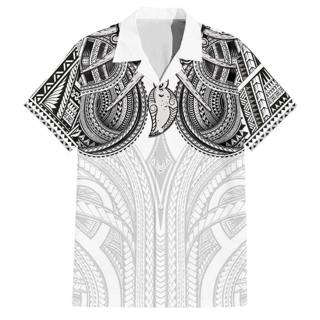 Samoan Traditional Art Tattoos Family Matching Tank Maxi Dress and Hawaiian Shirt Tatau Tribal Motifs with Ula Nifo White LT03 Dad's Shirt - Short Sleeve White - Polynesian Pride