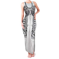 Samoan Traditional Art Tattoos Family Matching Tank Maxi Dress and Hawaiian Shirt Tatau Tribal Motifs with Ula Nifo White LT03 Mom's Dress White - Polynesian Pride