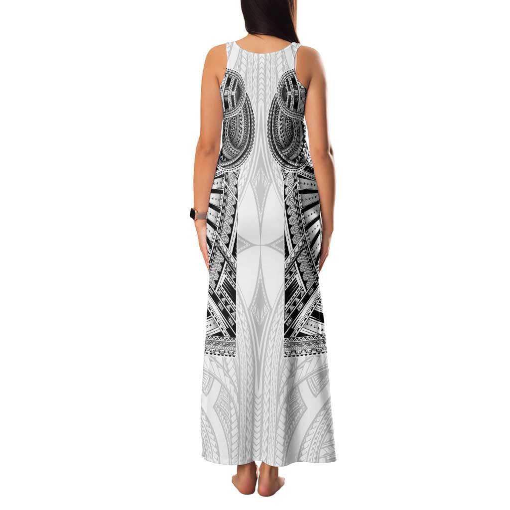 Samoan Traditional Art Tattoos Family Matching Tank Maxi Dress and Hawaiian Shirt Tatau Tribal Motifs with Ula Nifo White LT03 - Polynesian Pride