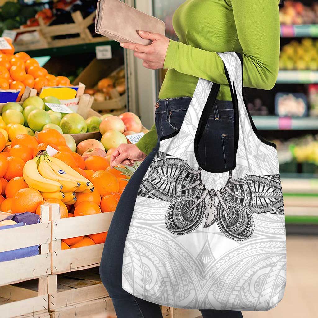 Samoan Traditional Art Tattoos Grocery Bag Tatau Tribal Motifs with Ula Nifo White - Polynesian Pride