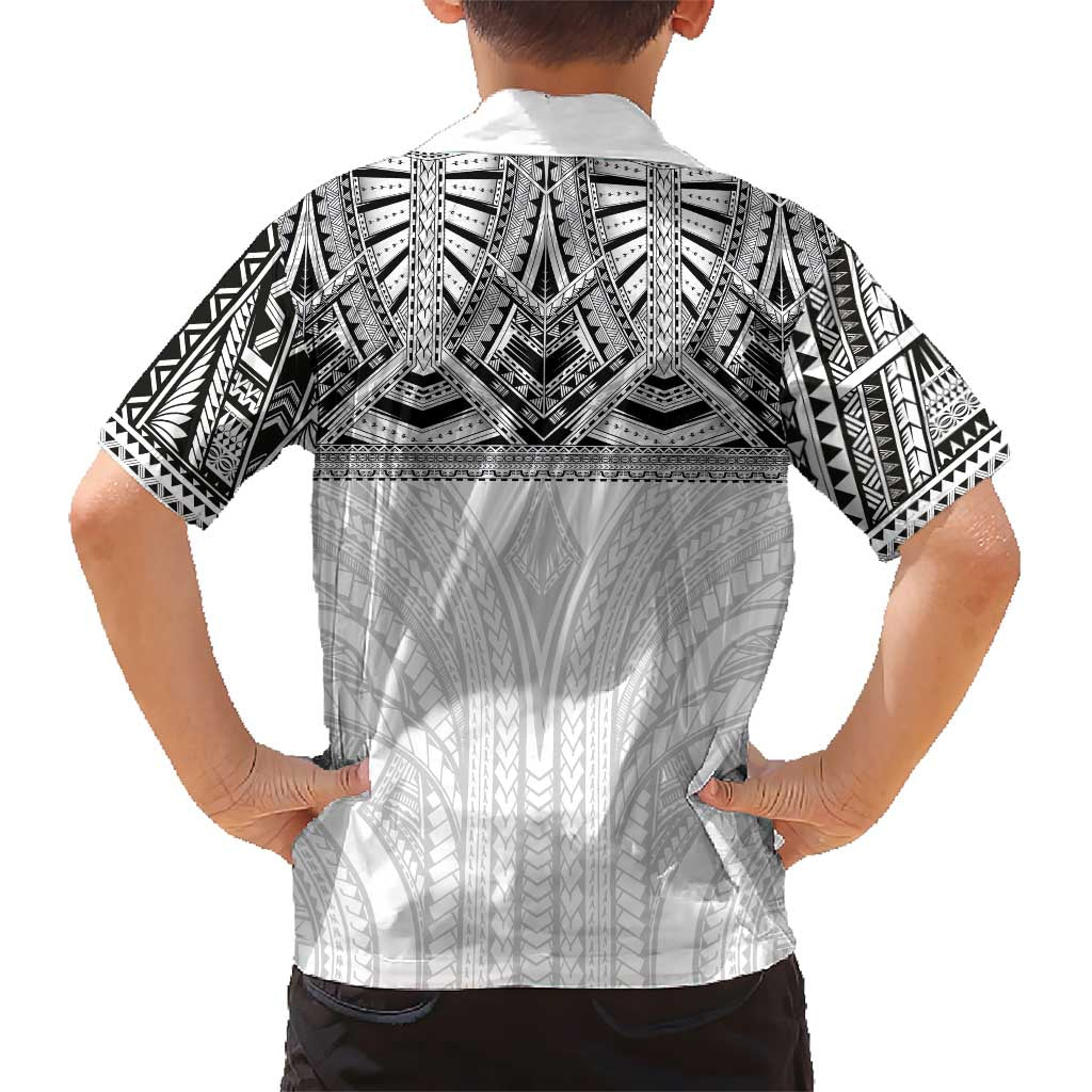 Samoan Traditional Art Tattoos Kid Hawaiian Shirt Tatau Tribal Motifs with Ula Nifo White LT03 - Polynesian Pride
