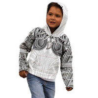 Samoan Traditional Art Tattoos Kid Hoodie Tatau Tribal Motifs with Ula Nifo White - Polynesian Pride