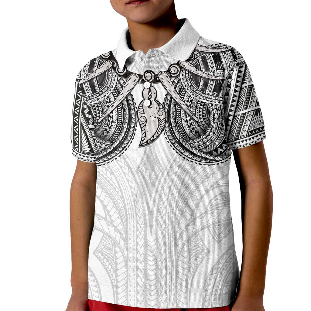 Samoan Traditional Art Tattoos Kid Polo Shirt Tatau Tribal Motifs with Ula Nifo White - Polynesian Pride