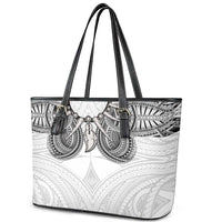 Samoan Traditional Art Tattoos Leather Tote Bag Tatau Tribal Motifs with Ula Nifo White - Polynesian Pride