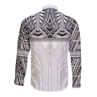 Samoan Traditional Art Tattoos Long Sleeve Button Shirt Tatau Tribal Motifs with Ula Nifo White - Polynesian Pride