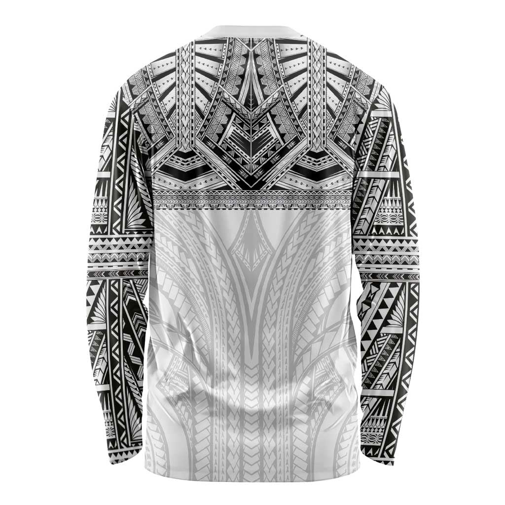 Samoan Traditional Art Tattoos Long Sleeve Shirt Tatau Tribal Motifs with Ula Nifo White - Polynesian Pride
