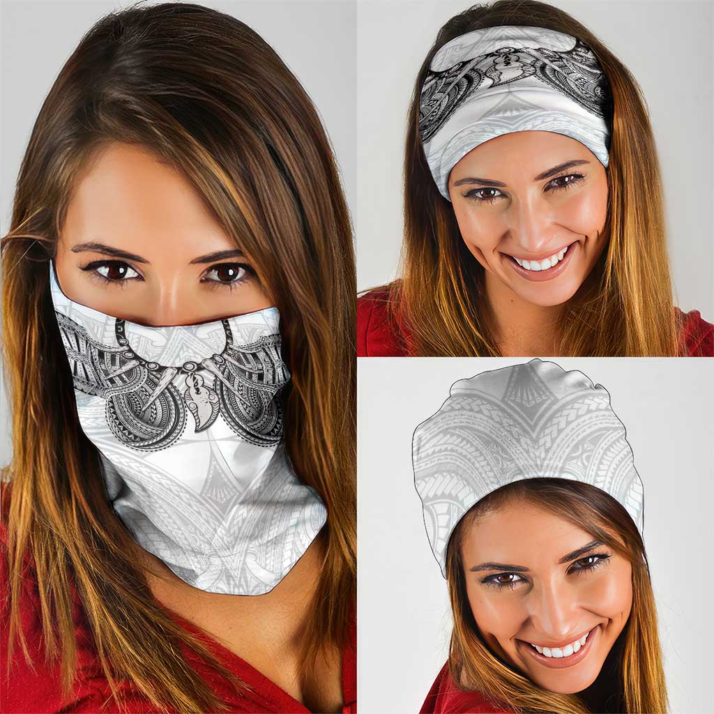 Samoan Traditional Art Tattoos Neck Gaiter Tatau Tribal Motifs with Ula Nifo White - Polynesian Pride