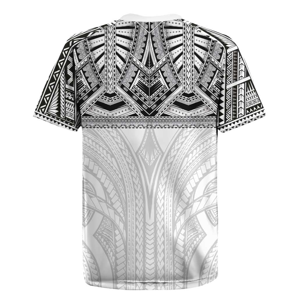 Samoan Traditional Art Tattoos Rugby Jersey Tatau Tribal Motifs with Ula Nifo White - Polynesian Pride
