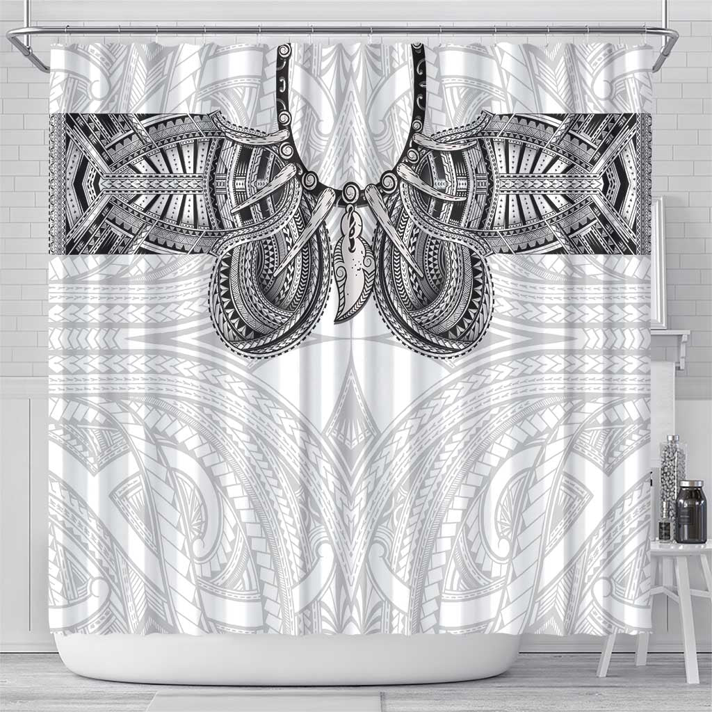 Samoan Traditional Art Tattoos Shower Curtain Tatau Tribal Motifs with Ula Nifo White - Polynesian Pride