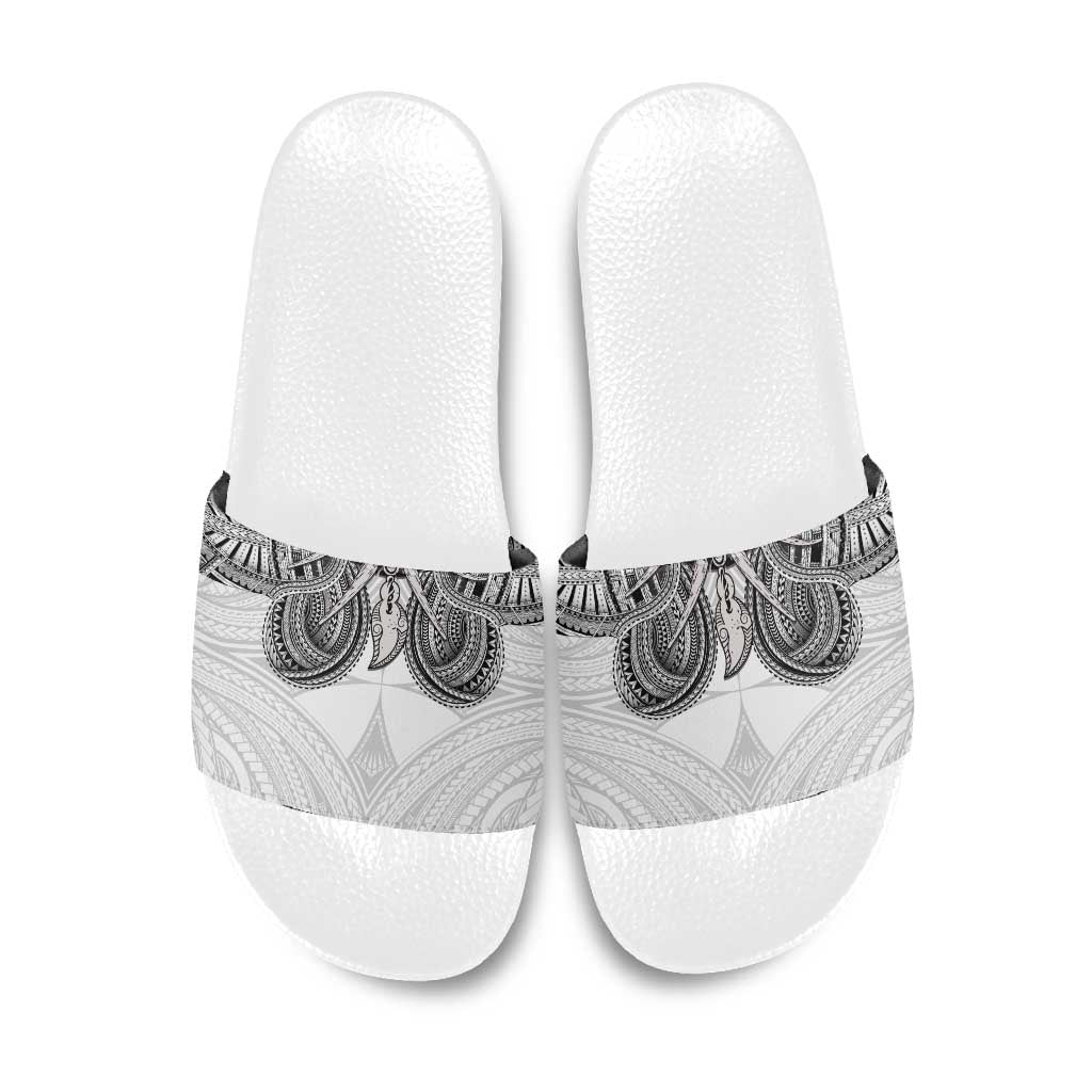 Samoan Traditional Art Tattoos Slide Sandals Tatau Tribal Motifs with Ula Nifo White - Polynesian Pride