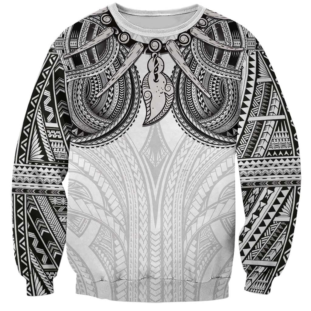 Samoan Traditional Art Tattoos Sweatshirt Tatau Tribal Motifs with Ula Nifo White - Polynesian Pride