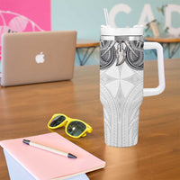 Samoan Traditional Art Tattoos Tumbler With Handle Tatau Tribal Motifs with Ula Nifo White - Polynesian Pride