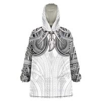 Samoan Traditional Art Tattoos Wearable Blanket Hoodie Tatau Tribal Motifs with Ula Nifo White - Polynesian Pride