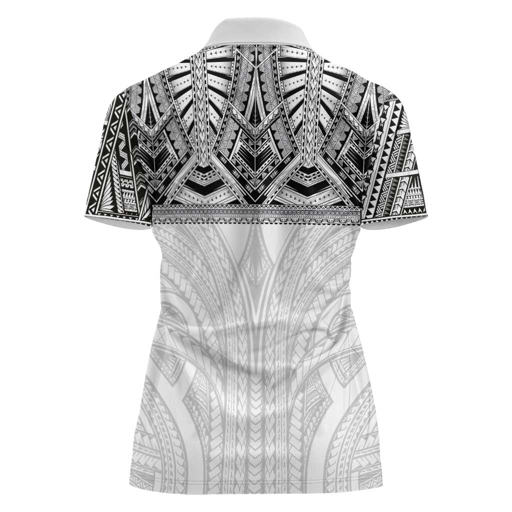 Samoan Traditional Art Tattoos Women Polo Shirt Tatau Tribal Motifs with Ula Nifo White - Polynesian Pride