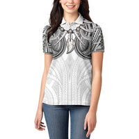 Samoan Traditional Art Tattoos Women Polo Shirt Tatau Tribal Motifs with Ula Nifo White - Polynesian Pride