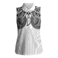 Samoan Traditional Art Tattoos Women Sleeveless Polo Shirt Tatau Tribal Motifs with Ula Nifo White LT03 Female White - Polynesian Pride