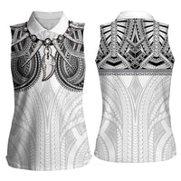 Samoan Traditional Art Tattoos Women Sleeveless Polo Shirt Tatau Tribal Motifs with Ula Nifo White LT03 - Polynesian Pride