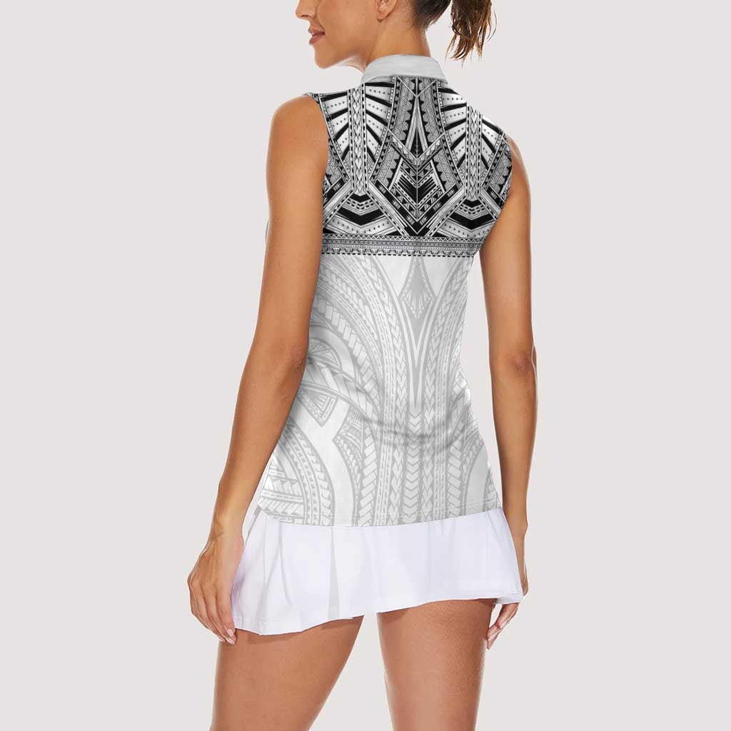 Samoan Traditional Art Tattoos Women Sleeveless Polo Shirt Tatau Tribal Motifs with Ula Nifo White LT03 - Polynesian Pride