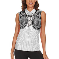 Samoan Traditional Art Tattoos Women Sleeveless Polo Shirt Tatau Tribal Motifs with Ula Nifo White LT03 - Polynesian Pride