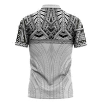 Samoan Traditional Art Tattoos Zipper Polo Shirt Tatau Tribal Motifs with Ula Nifo White LT03 - Polynesian Pride