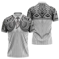 Samoan Traditional Art Tattoos Zipper Polo Shirt Tatau Tribal Motifs with Ula Nifo White LT03 - Polynesian Pride