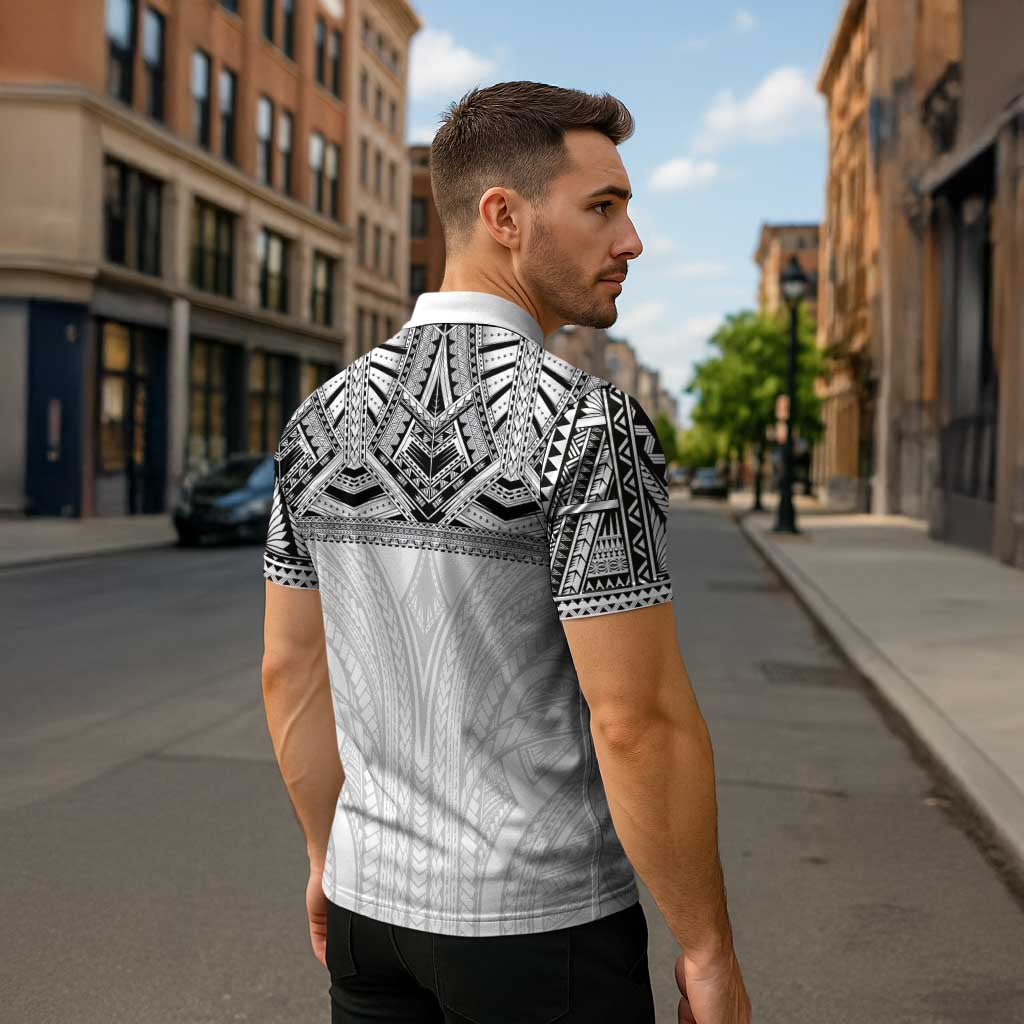 Samoan Traditional Art Tattoos Zipper Polo Shirt Tatau Tribal Motifs with Ula Nifo White LT03 - Polynesian Pride