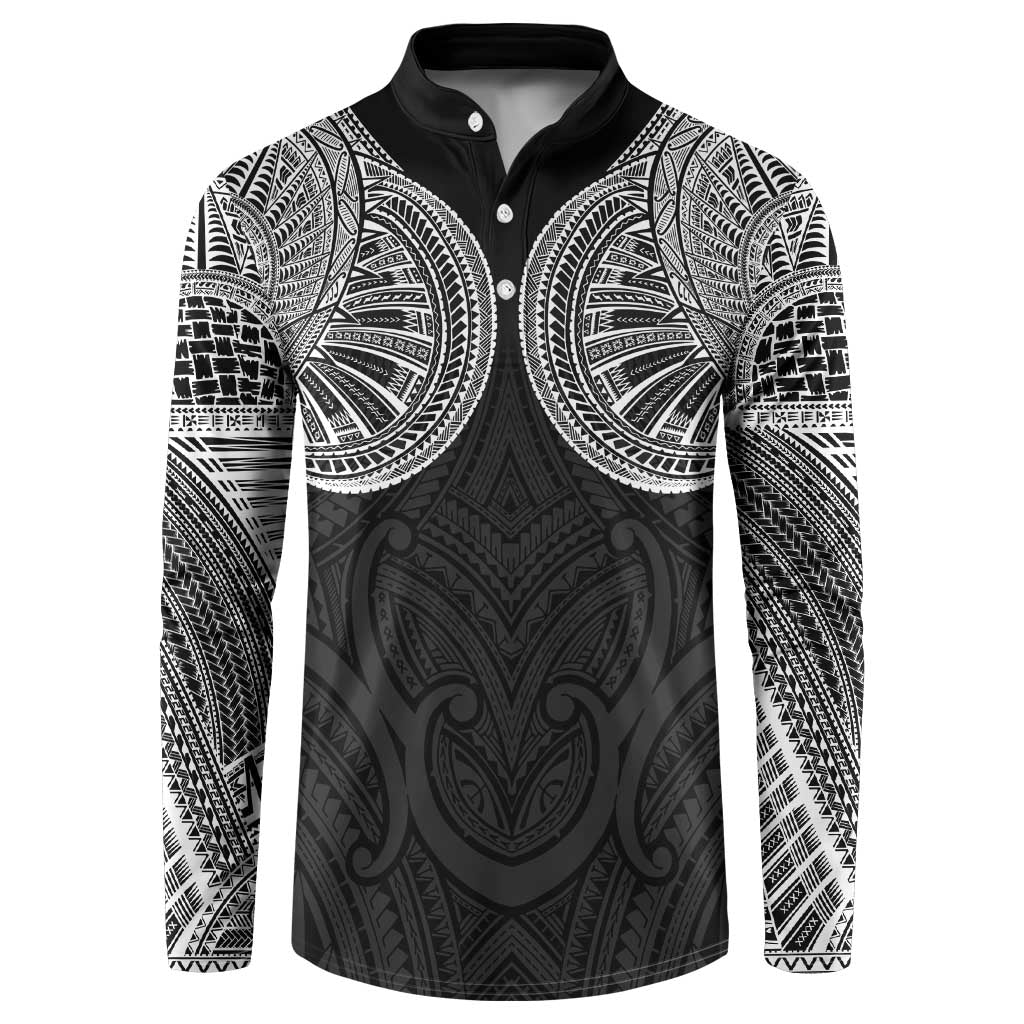 Samoan Traditional Art Tattoos Button Sweatshirt Tatau Roman Reigns Black Color - Polynesian Pride