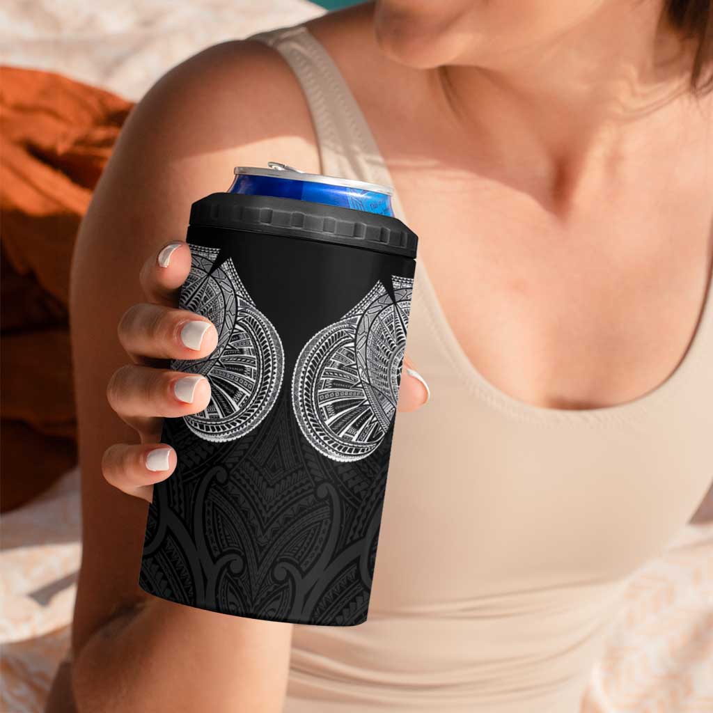 Samoan Traditional Art Tattoos 4 in 1 Can Cooler Tumbler Tatau Roman Reigns Black Color - Polynesian Pride