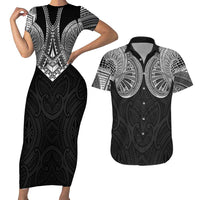 Samoan Traditional Art Tattoos Couples Matching Short Sleeve Bodycon Dress and Hawaiian Shirt Tatau Roman Reigns Black Color LT03 Black - Polynesian Pride
