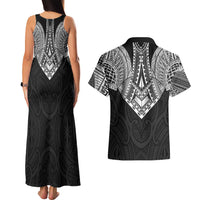 Samoan Traditional Art Tattoos Couples Matching Tank Maxi Dress and Hawaiian Shirt Tatau Roman Reigns Black Color LT03 - Polynesian Pride