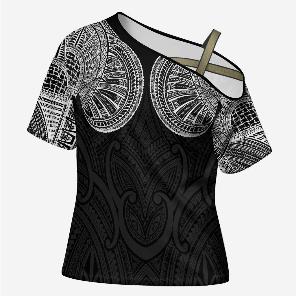 Samoan Traditional Art Tattoos Cross Shoulder Shirt Tatau Roman Reigns Black Color - Polynesian Pride
