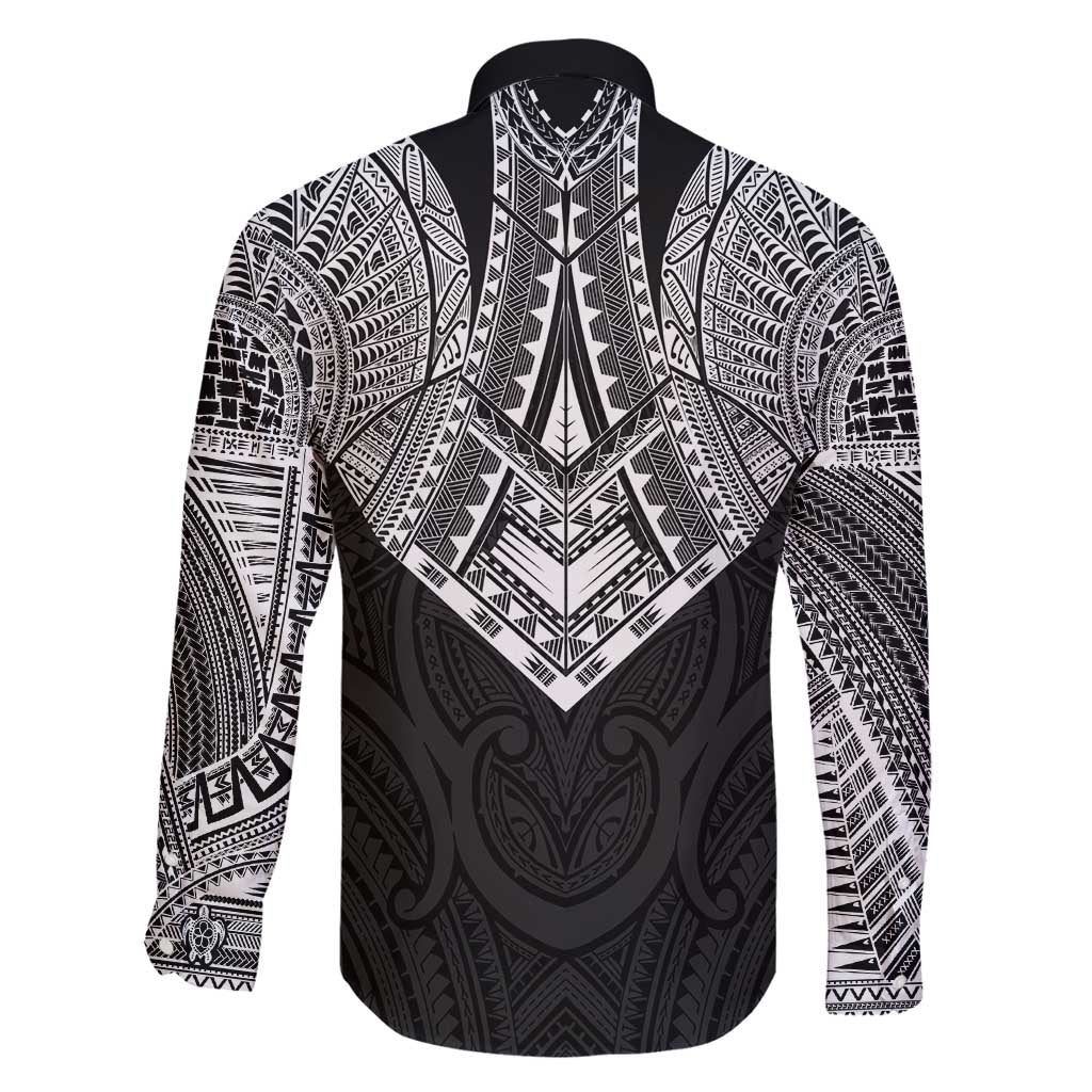 Samoan Traditional Art Tattoos Family Matching Long Sleeve Bodycon Dress and Hawaiian Shirt Tatau Roman Reigns Black Color - Polynesian Pride