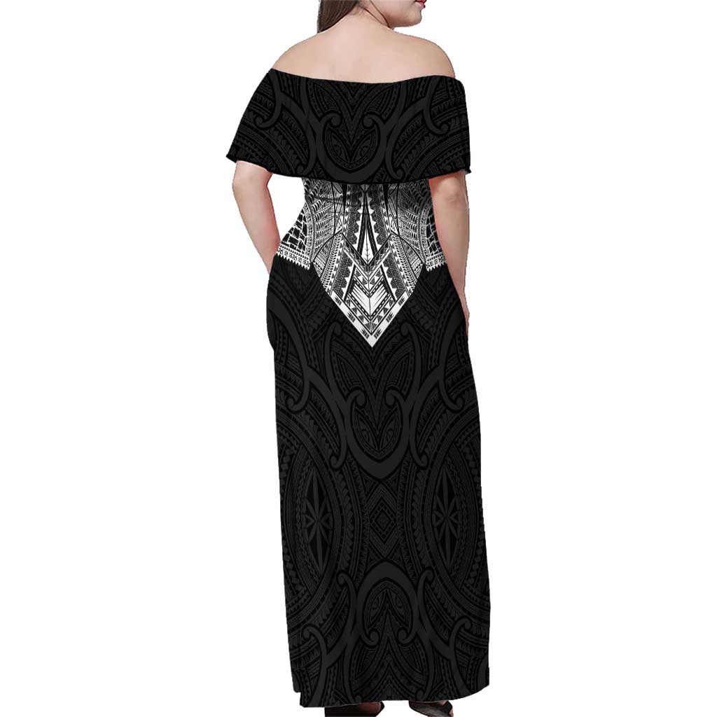 Samoan Traditional Art Tattoos Family Matching Off Shoulder Maxi Dress and Hawaiian Shirt Tatau Roman Reigns Black Color - Polynesian Pride