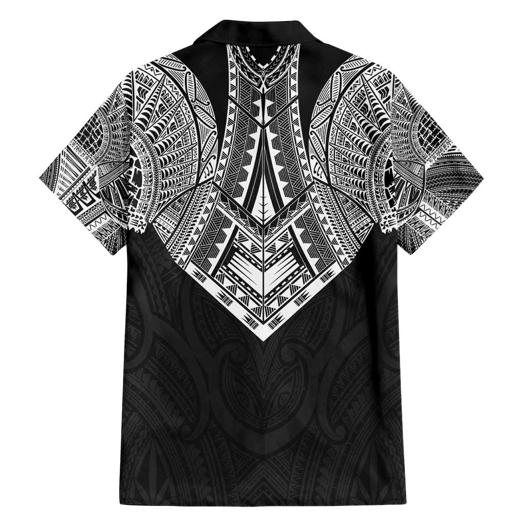Samoan Traditional Art Tattoos Family Matching Off Shoulder Short Dress and Hawaiian Shirt Tatau Roman Reigns Black Color - Polynesian Pride