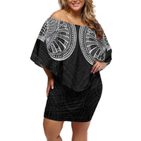 Samoan Traditional Art Tattoos Family Matching Off Shoulder Short Dress and Hawaiian Shirt Tatau Roman Reigns Black Color - Polynesian Pride