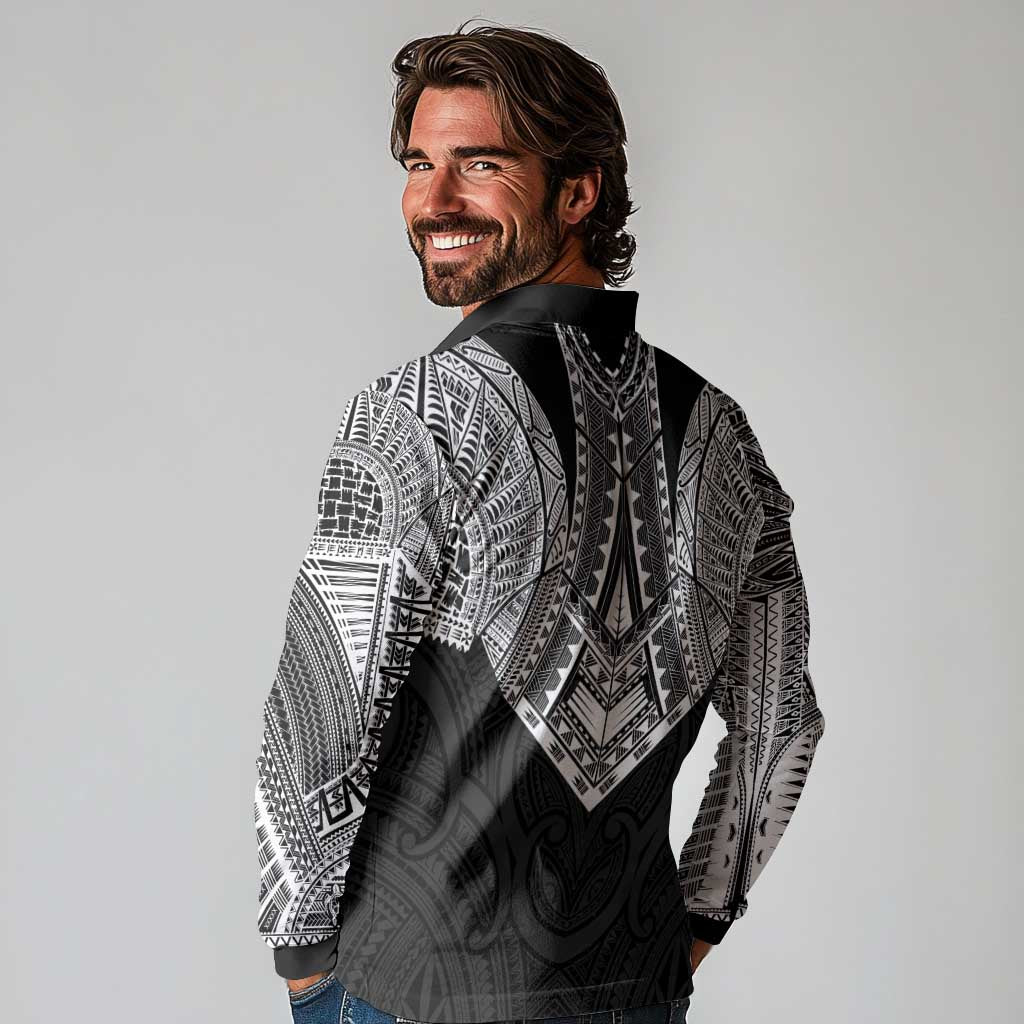 Samoan Traditional Art Tattoos Long Sleeve Polo Shirt Tatau Roman Reigns Black Color LT03 - Polynesian Pride
