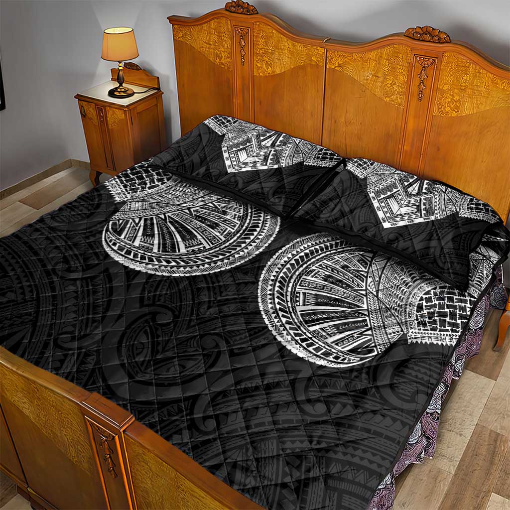 Samoan Traditional Art Tattoos Quilt Bed Set Tatau Roman Reigns Black Color - Polynesian Pride
