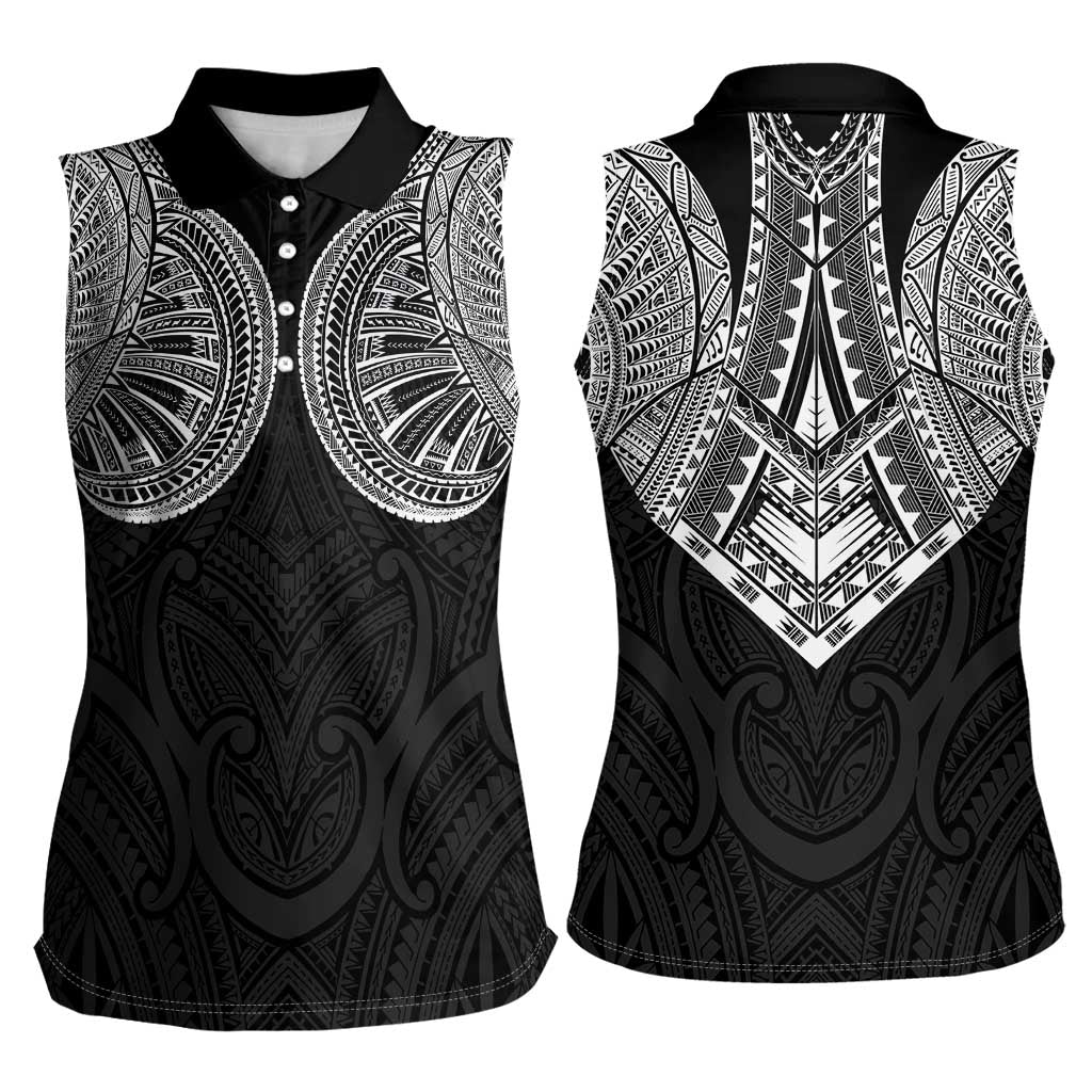 Samoan Traditional Art Tattoos Women Sleeveless Polo Shirt Tatau Roman Reigns Black Color LT03 - Polynesian Pride