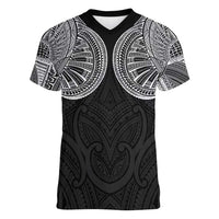 Samoan Traditional Art Tattoos Women V-Neck T-Shirt Tatau Roman Reigns Black Color - Polynesian Pride