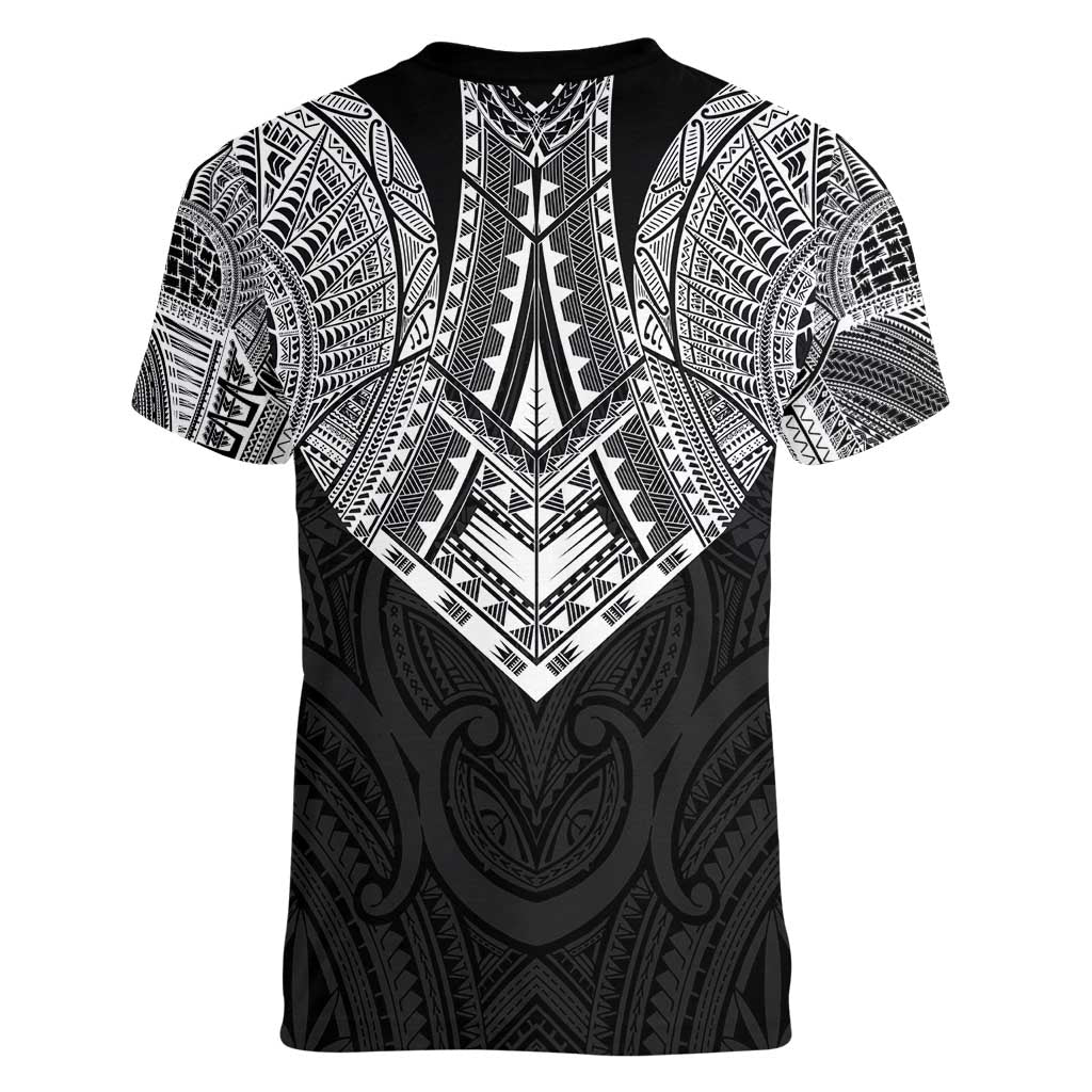 Samoan Traditional Art Tattoos Women V-Neck T-Shirt Tatau Roman Reigns Black Color - Polynesian Pride