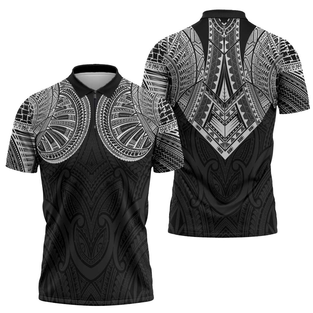 Samoan Traditional Art Tattoos Zipper Polo Shirt Tatau Roman Reigns Black Color LT03 - Polynesian Pride