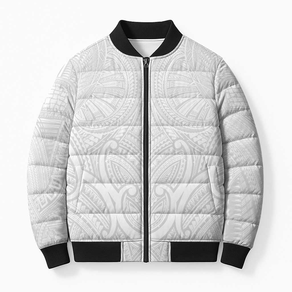 Samoan Traditional Art Tattoos Bomber Puffer Jacket Tatau Roman Reigns White Color - Polynesian Pride