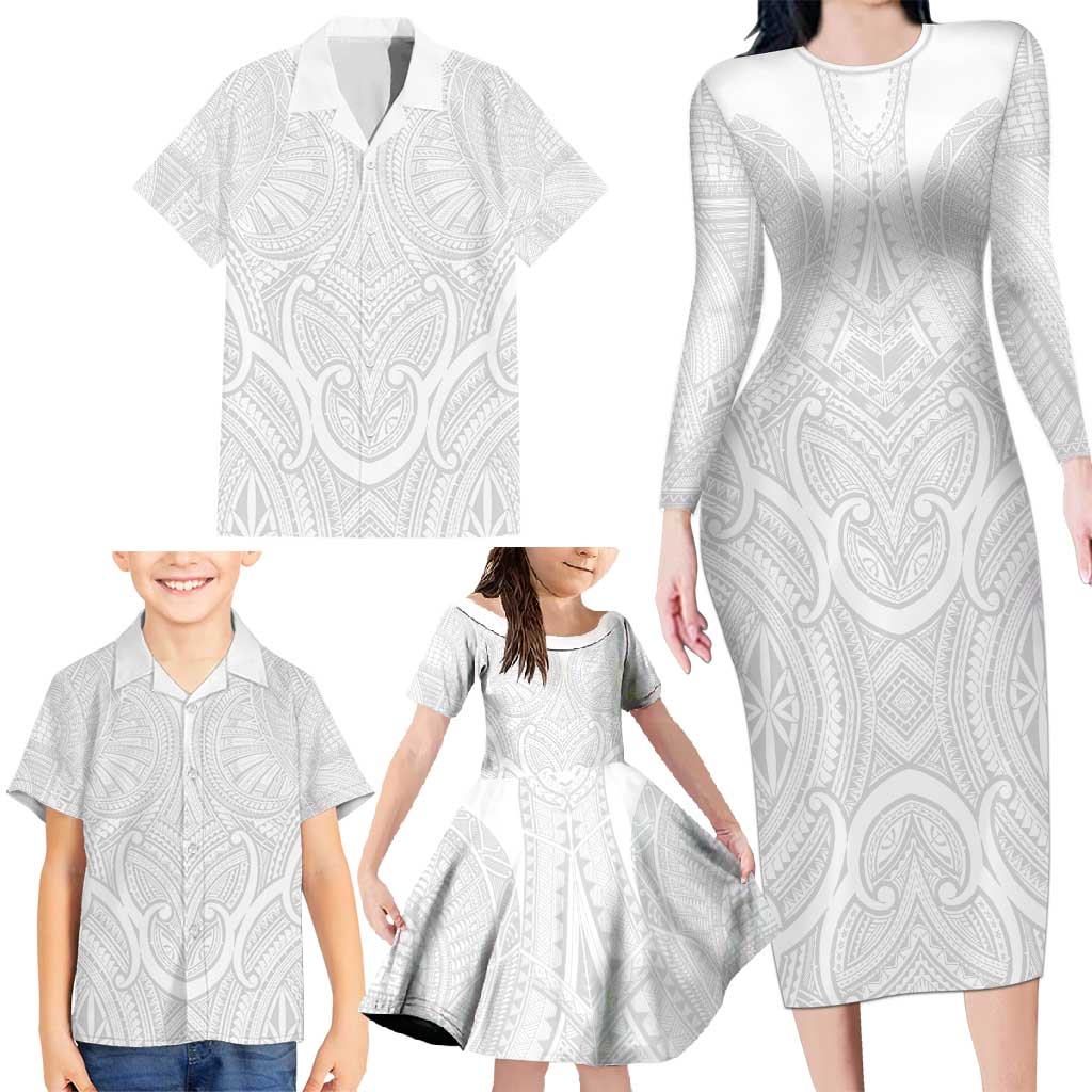 Samoan Traditional Art Tattoos Family Matching Long Sleeve Bodycon Dress and Hawaiian Shirt Tatau Roman Reigns White Color - Polynesian Pride