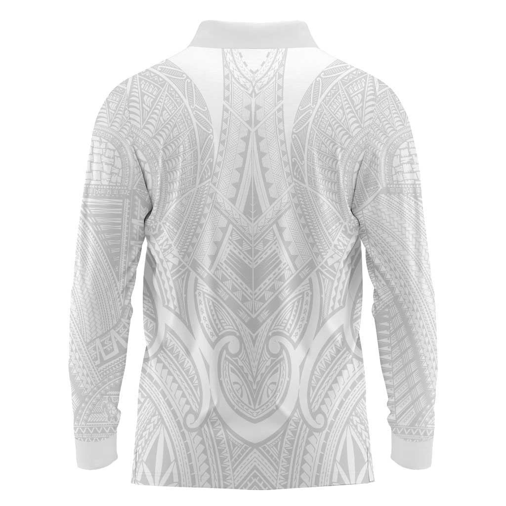 Samoan Traditional Art Tattoos Long Sleeve Polo Shirt Tatau Roman Reigns White Color LT03 - Polynesian Pride