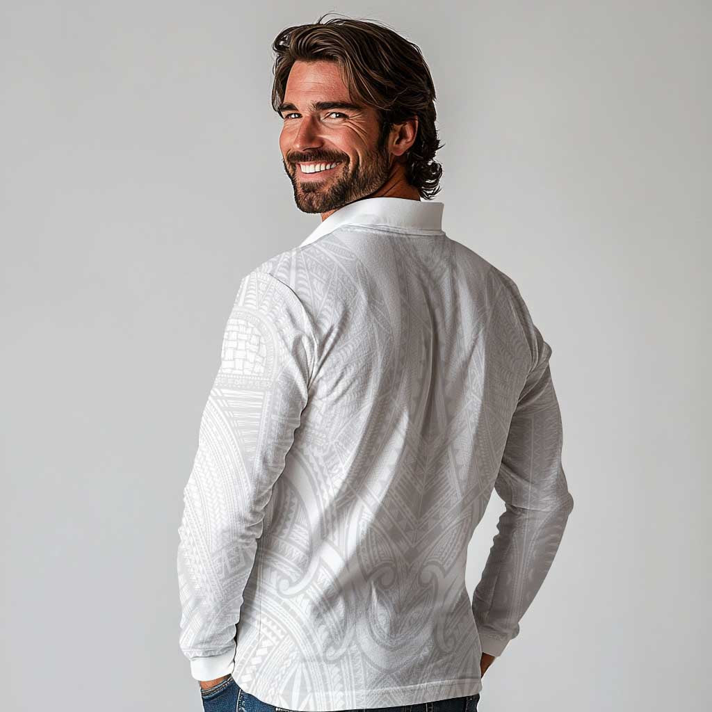 Samoan Traditional Art Tattoos Long Sleeve Polo Shirt Tatau Roman Reigns White Color LT03 - Polynesian Pride