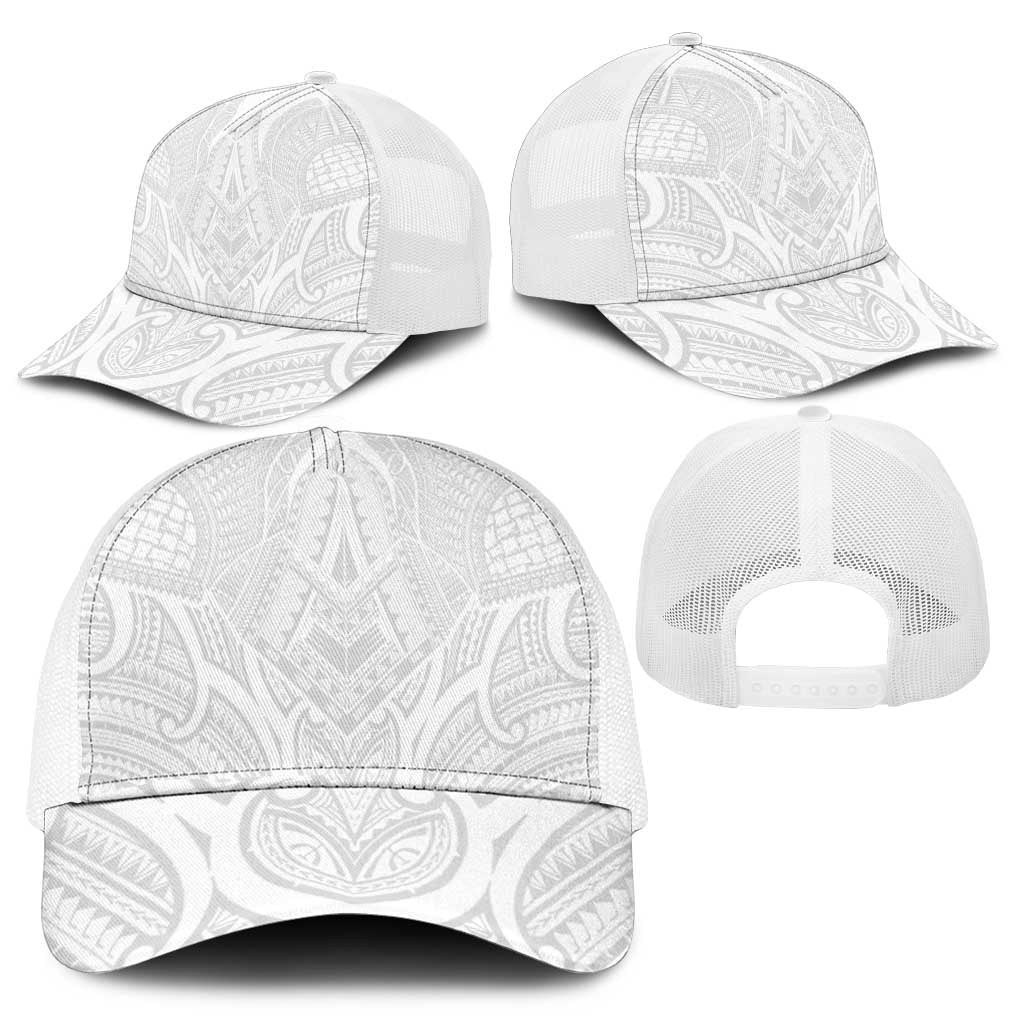 Samoan Traditional Art Tattoos Mesh Trucker Cap Tatau Roman Reigns White Color - Polynesian Pride